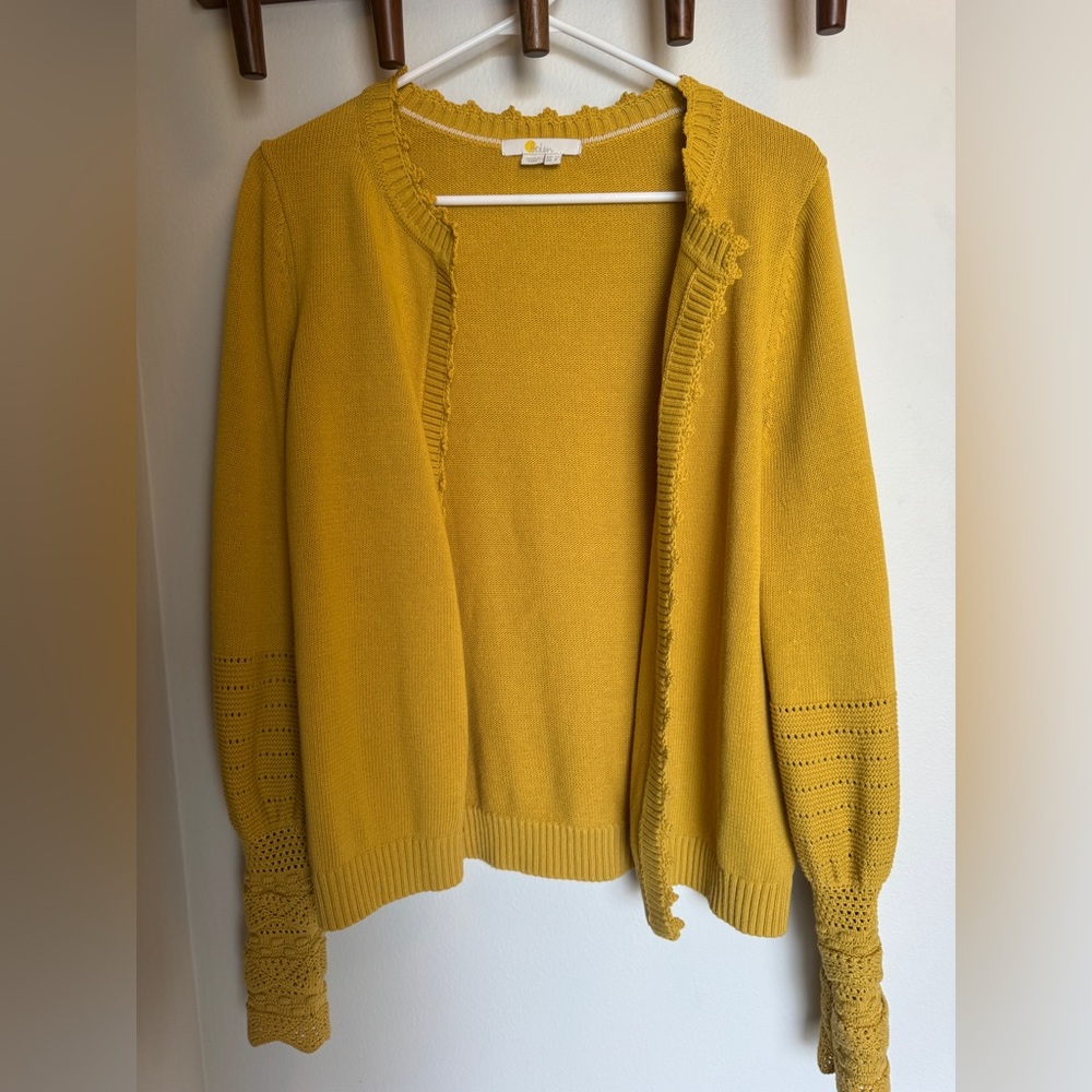 Boden Cotton Crochet Cardigan, size 8, golden yellow